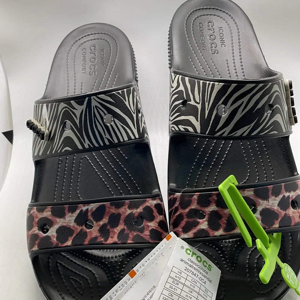 Crocs Classic Sandal - Graphics Black/Multi Animal Remix Men's 15, Women's 17